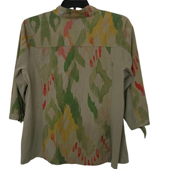 CHICO’S ZENERGY NWT Ikat Print Olive Green & Khaki Utility Jacket Size 3 (16-18) - Picture 4 of 15